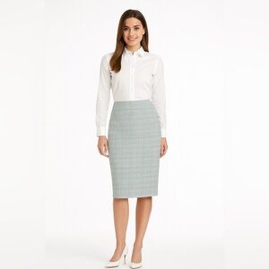 Tory Burch “79720” Jacquard Pencil Skirt → Teal/Ivory Grid Size 6